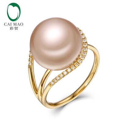 New collection 18k Yellow Gold precious 12-13mm Round Pearl Ring 0.18ct Natural Diamond manufacturer