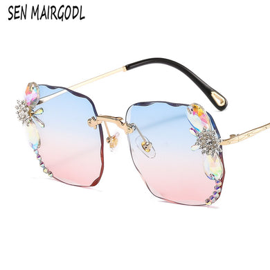 design diamond Butterfly Frameless sunglasses women men  brand sun glasses Square metal frame glasses uv400