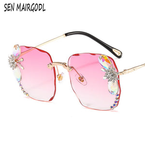 design diamond Butterfly Frameless sunglasses women men  brand sun glasses Square metal frame glasses uv400