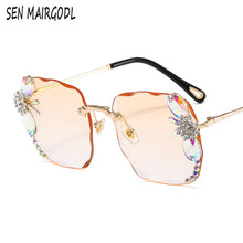 Load image into Gallery viewer, design diamond Butterfly Frameless sunglasses women men  brand sun glasses Square metal frame glasses uv400