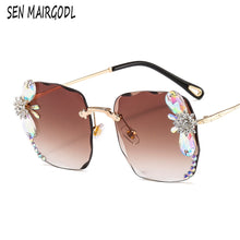 Load image into Gallery viewer, design diamond Butterfly Frameless sunglasses women men  brand sun glasses Square metal frame glasses uv400