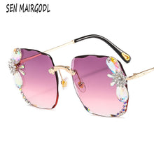 Load image into Gallery viewer, design diamond Butterfly Frameless sunglasses women men  brand sun glasses Square metal frame glasses uv400