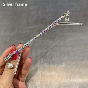 Original design women frame brand sun glasses luxury pearl diamond shades no lens for party