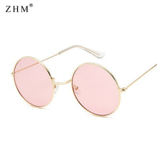 Load image into Gallery viewer, retro round pink sunglasses ladies brand designer marine sunglasses ladies alloy mirror ladies Oculos uv400
