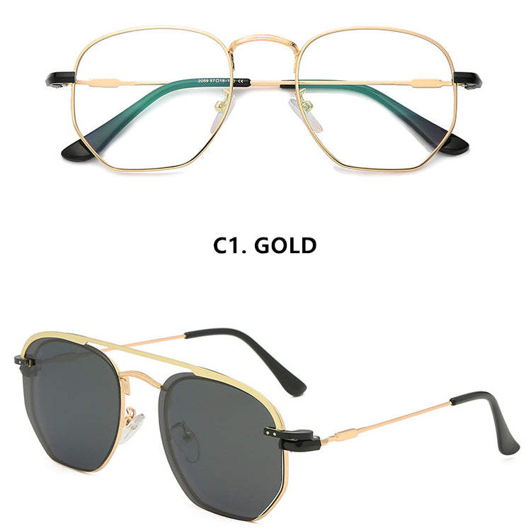 sunglasses with metal sleeve mirror, beach men and women mirror clips, polarized sunglasses with flat glasses frames