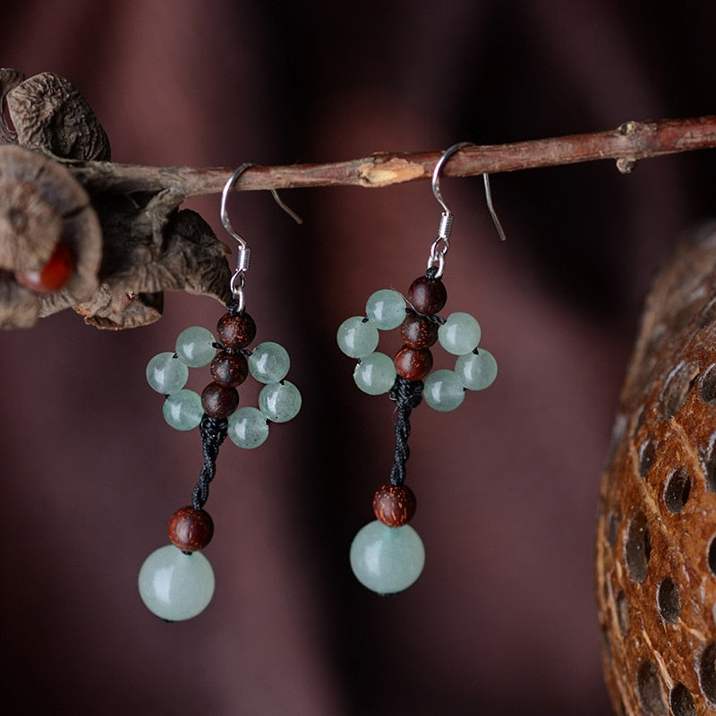 New fashion vintagge earrings handmade Aventurine Quartz dangle earrings ,New Ethnic jewelry Lobular red sandalwood earrings