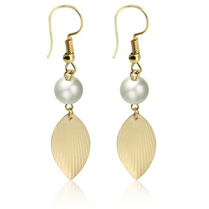 New fashion women handmade jewelry gold color leaf pearl dangle drop earrings