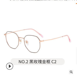 glasses frame retro oval face full-frame metal glasses frame flat mirror flower desire