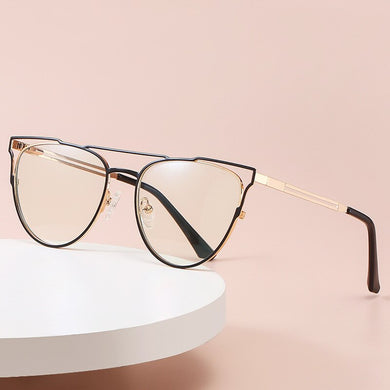 ins anti-blue glasses female trend personality full-frame metal spring feet flat mirror brand designer fake glasses