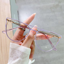 Load image into Gallery viewer, ins anti-blue glasses female trend personality full-frame metal spring feet flat mirror brand designer fake glasses