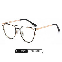 Load image into Gallery viewer, ins anti-blue glasses female trend personality full-frame metal spring feet flat mirror brand designer fake glasses