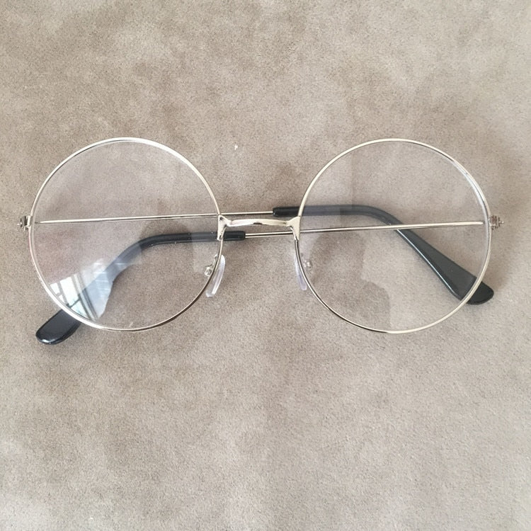 man Woman Retro Large Round Glasses Transparent Metal eyeglass frame Black Silver Gold spectacles Eyeglasses