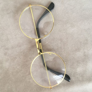 man Woman Retro Large Round Glasses Transparent Metal eyeglass frame Black Silver Gold spectacles Eyeglasses