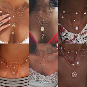 New multi-layer crystal Moon necklaces and pendants for women Vintage charm gold choker necklace