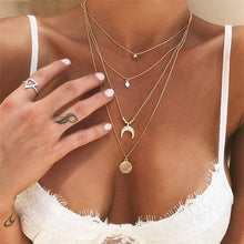 Load image into Gallery viewer, New multi-layer crystal Moon necklaces and pendants for women Vintage charm gold choker necklace