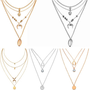 New multi-layer crystal Moon necklaces and pendants for women Vintage charm gold choker necklace