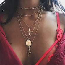 Load image into Gallery viewer, New multi-layer crystal Moon necklaces and pendants for women Vintage charm gold choker necklace