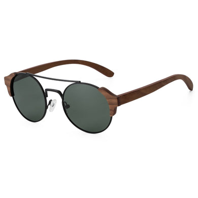 product Men Women Retro Round Wood Sunglasses Polarized Lens