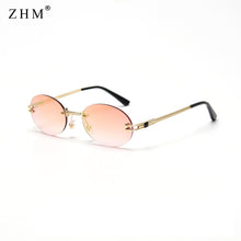 Load image into Gallery viewer, small oval sunglasses men uv400 retro frameless round sunglasses retro women 2023 oval small frame color film sunglasses fem