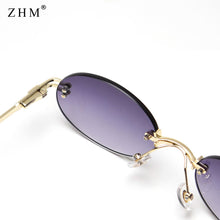 Load image into Gallery viewer, small oval sunglasses men uv400 retro frameless round sunglasses retro women 2023 oval small frame color film sunglasses fem