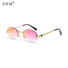 Load image into Gallery viewer, small oval sunglasses men uv400 retro frameless round sunglasses retro women 2023 oval small frame color film sunglasses fem