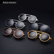 Carica l&#39;immagine nel visualizzatore di Gallery, Men&#39;s aluminum-magnesium frame polarized sunglasses retro round frame stylish driving sunglasses UV400
