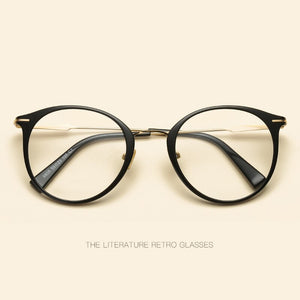 version of literature and art flat mirror black titanium plastic steel frame retro sophisticated high-end spectacle frames .