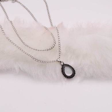 New vintage silver color drop stone pendant necklace Woman Floor necklace women girl jewelry gifts x184