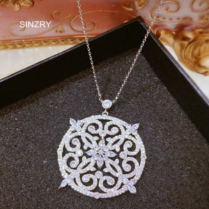 New white cubic zircon micro setting hollow flower big pendant vintage chokers necklaces for women