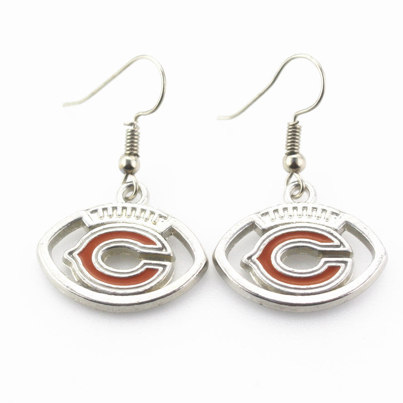 Newest 6 pair/lot USA Chicago Bears Football Earring Team Sports Long ear hook Drop Earrings for Women Fans