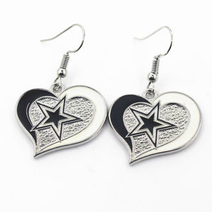 Newest 6 pair/lot USA Team Heart Dallas Cowboys Football Earring Team Sports Long ear hook Drop Earrings for Women