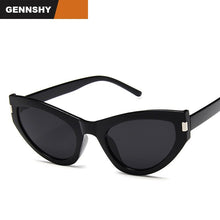 Load image into Gallery viewer, Cat Eye Sunglasses Men Europe America Sunglasses Plastic Vintage Brand Design Sunglasses Black Frame Grey Lenses
