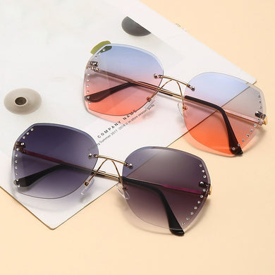 Rimless Rhinestone Sunglasses Women Men Retro Cutting Lens Gradient Sun Glasses Female Brand Design Eyewear UV400