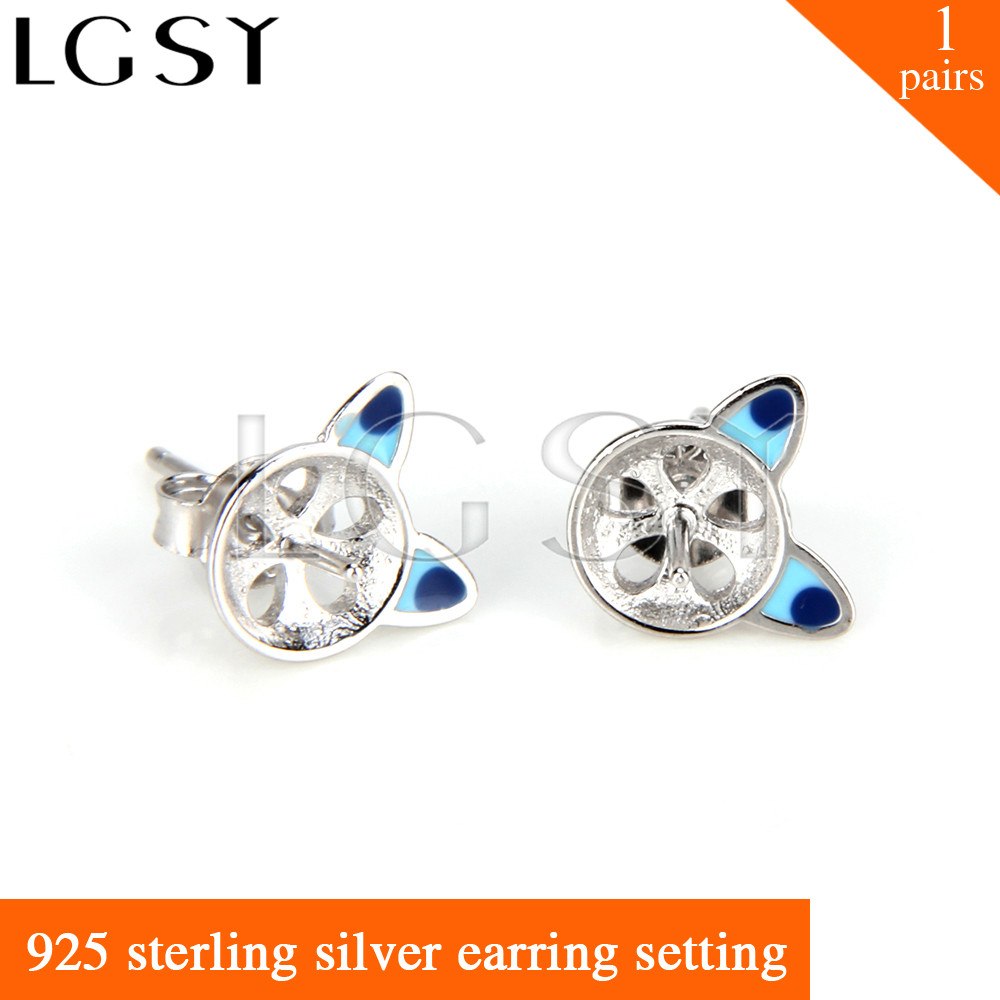 Newest beautiful style 925 sterling silver girl design Lovely cat earring for mounting pearls 1 pair