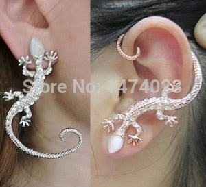 Nightclub hipster neutral couples personality punk wind opal lizards gecko alligator earrings cuff crystal stud