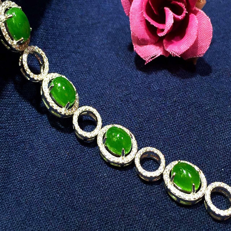 Noble Female Vintage Thai Silver Fashion Women S925 Sterling Silver Natural Hetian Jasper Bracelet