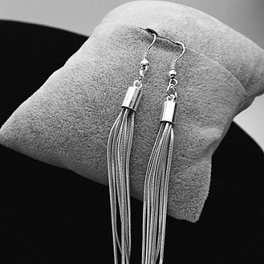 Noble Tassels Design Silver Plated Long Hook Dangle Earrings New Fashion Jewelry