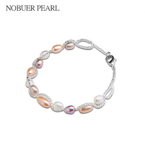 Nob Handmade 5-6mm Natural Pearl Bracelets Bangles Colorful Pearls Chain&Link Bracelets Fine Jewelry For Women