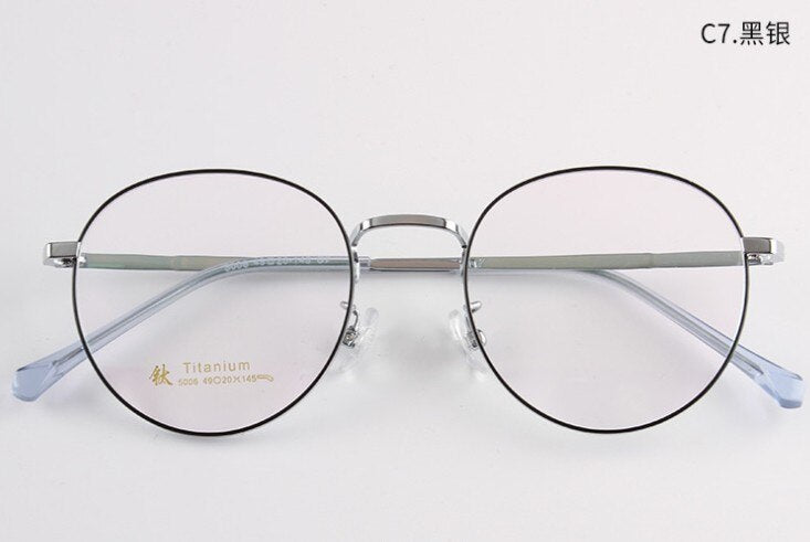 Non-Magnetic Titanium Glasses Rim Small Frame Glasses Semi-Titanium Round Myopia Glasses Optical Prescription Glasses 5006