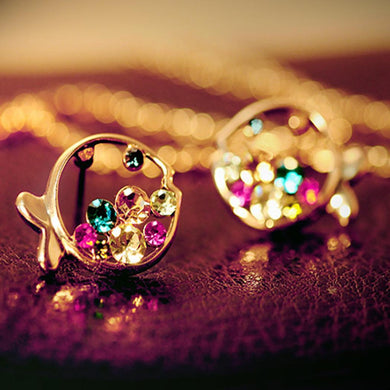 None Fish Rhinestones Fashion Ear Colorful Stud Earrings Women Clown