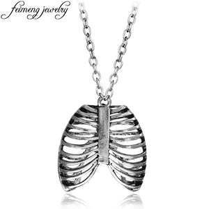 Novelty Design Anatomy Anatomical Human Rib Cage Body Chest Necklace Retro Skeleton Pendant Jewelry For Men Co Accessories