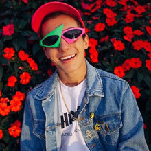 Load image into Gallery viewer, Novelty Green Pink Patchwork Asymmetric Triangular Sunglasses Party Dance Bar Spectacles Roy Purdy Same Style Hip-Hop Glasses