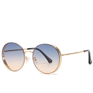Nueva ronda de gafas de sol europeo y americano anteojos de sol de moda para mujeres con gafas de sol con montura de metal