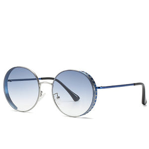 Nueva ronda de gafas de sol europeo y americano anteojos de sol de moda para mujeres con gafas de sol con montura de metal