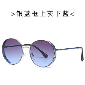 Nueva ronda de gafas de sol europeo y americano anteojos de sol de moda para mujeres con gafas de sol con montura de metal