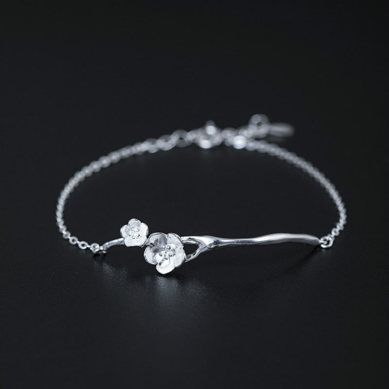 Nutural Handmade Plum blossom branch Plant Bracelets Real 925 Sterling Silver Fine Jewelry for Women and Girl 2018 New Arrial