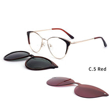 Load image into Gallery viewer, O-Q CLUB 3 In 1 Magnetic  Clip On Women Glasses Myopia Prescription Eyeglasses Frames Optical Cat Eye Lady Eyewear 69914