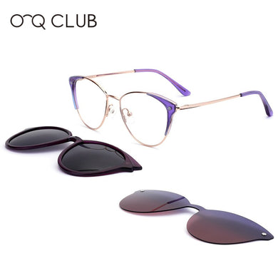 O-Q CLUB 3 In 1 Magnetic  Clip On Women Glasses Myopia Prescription Eyeglasses Frames Optical Cat Eye Lady Eyewear 69914