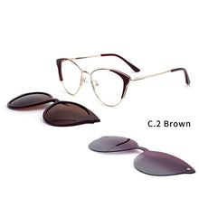 Load image into Gallery viewer, O-Q CLUB 3 In 1 Magnetic  Clip On Women Glasses Myopia Prescription Eyeglasses Frames Optical Cat Eye Lady Eyewear 69914