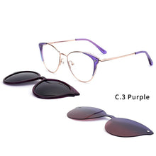 Load image into Gallery viewer, O-Q CLUB 3 In 1 Magnetic  Clip On Women Glasses Myopia Prescription Eyeglasses Frames Optical Cat Eye Lady Eyewear 69914